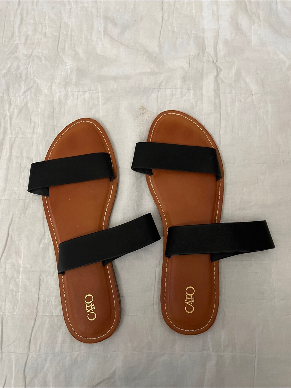 Women's Black Double-Strap Slide Sandals